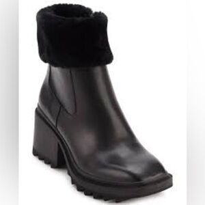 Karl Lagerfeld Black Faux Fur Trim Ankle Boots